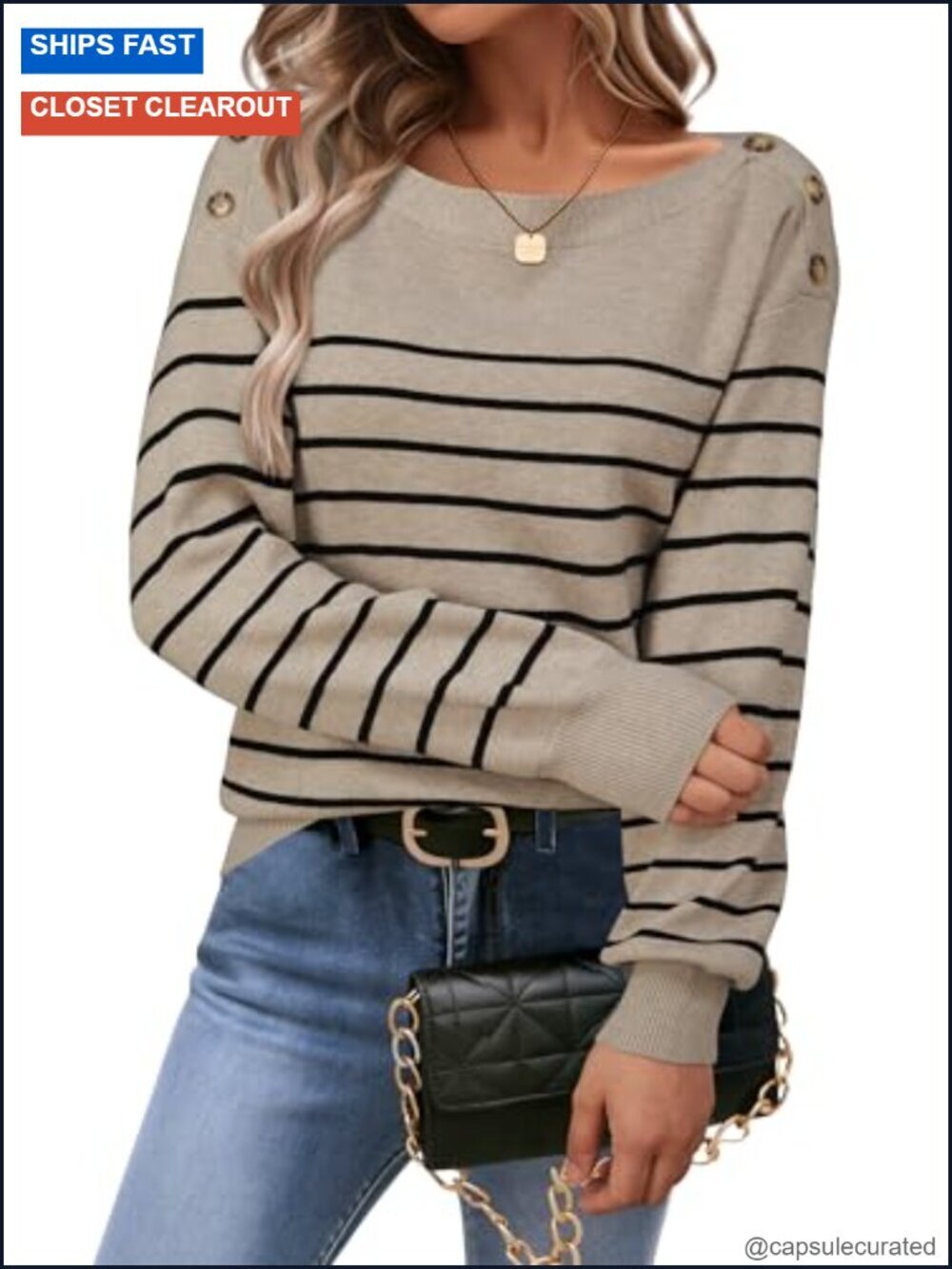 Wool Blend Striped Boat Neck Pullover Sweater Tops